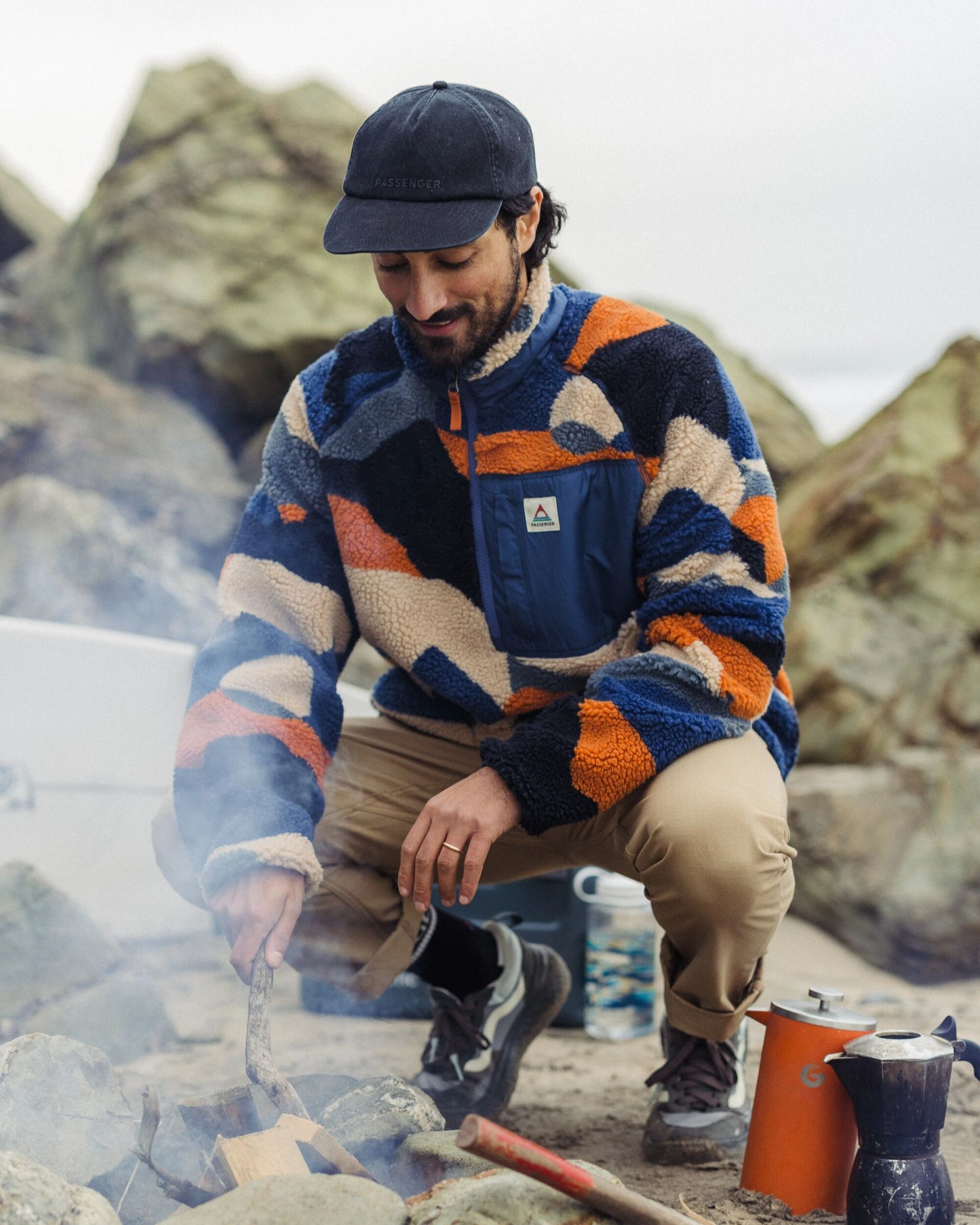 Offroad Recycled Sherpa 1/2 Zip Fleece - Vista Patchwork Dark Denim - Lifestyle