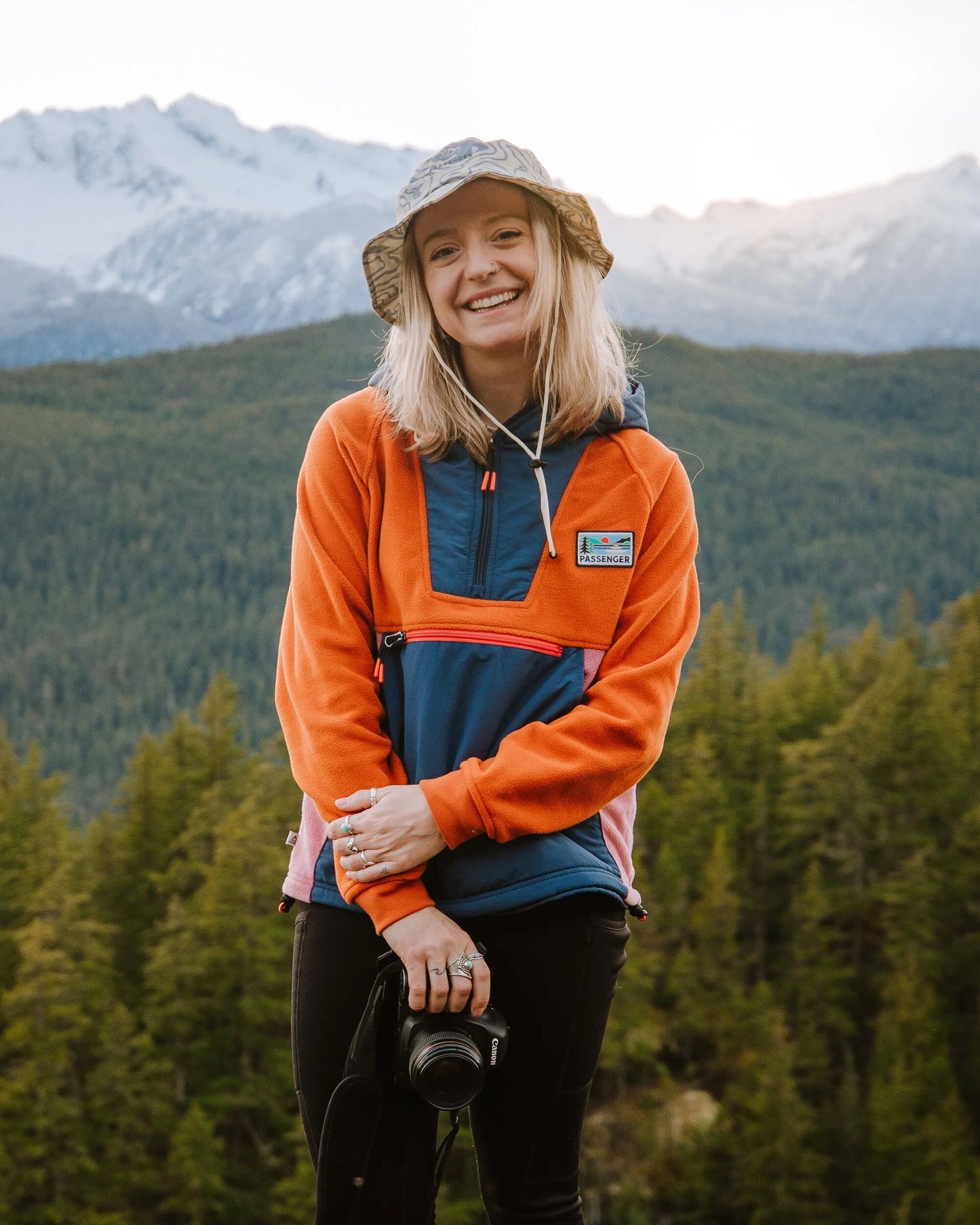 Alexander Recycled Hooded Polar Fleece - Dark Denim/Sunset Orange - Lifestyle