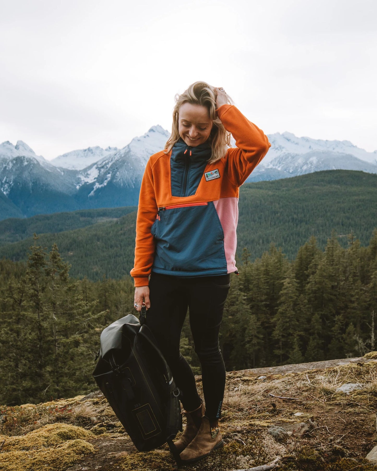 Alexander Recycled Hooded Polar Fleece - Dark Denim/Sunset Orange - Lifestyle