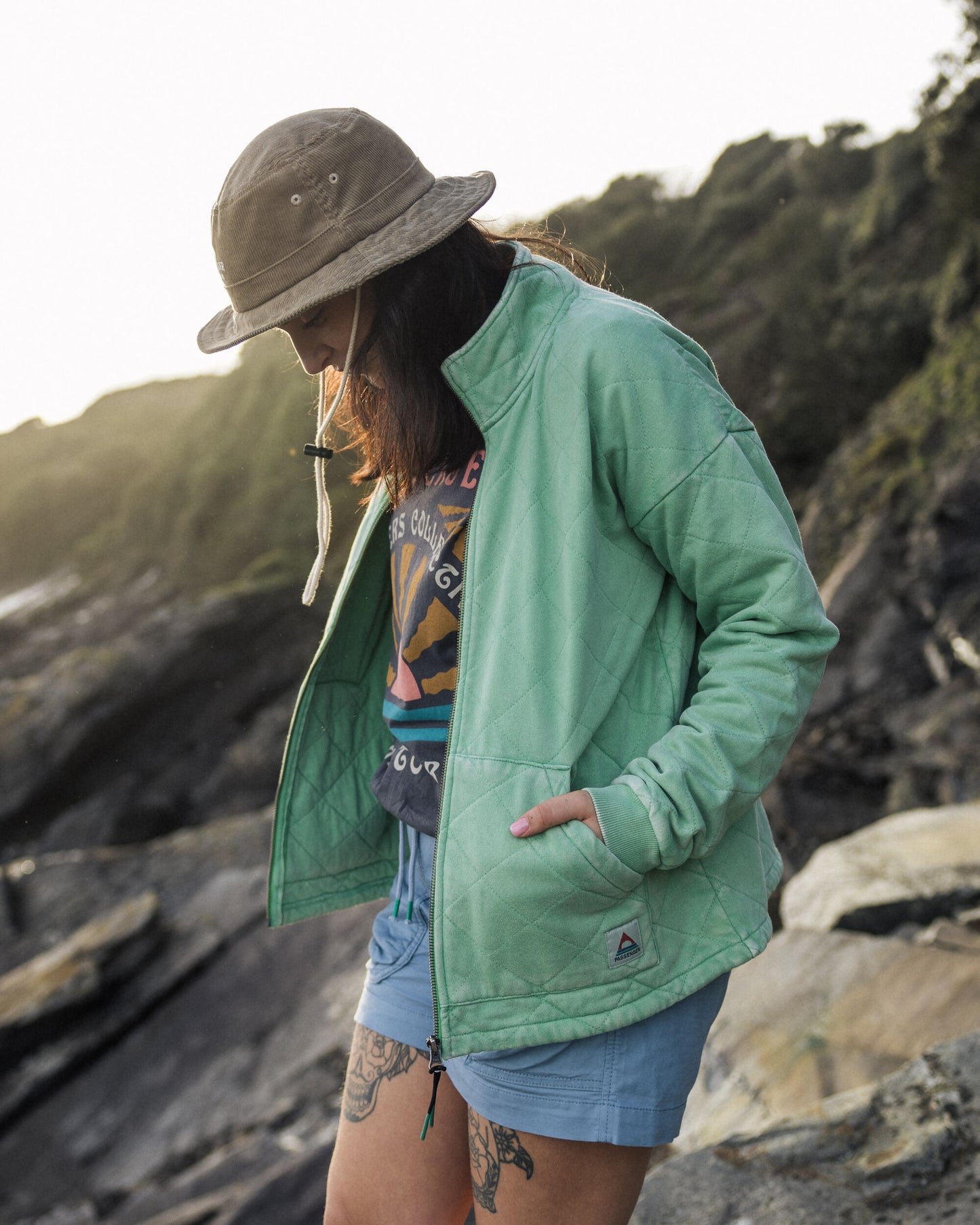 Clementine Quilted Zip-Through - Green Spruce - Lifestyle