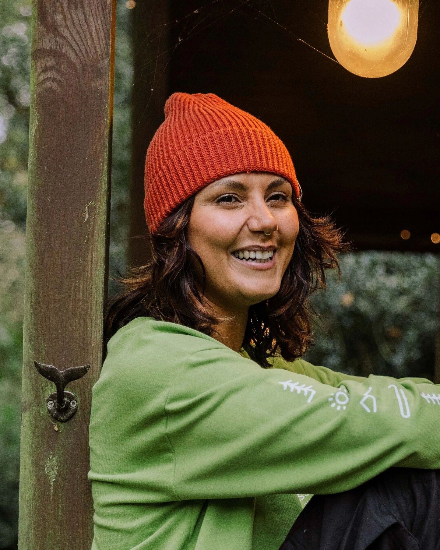 Compass Recycled Beanie - Baked Clay - Lifestyle - Female