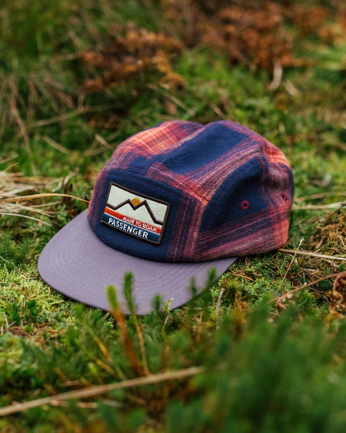 Fixie Recycled Flannel 5 Panel Cap - Rich Navy/ Red Ochre Check