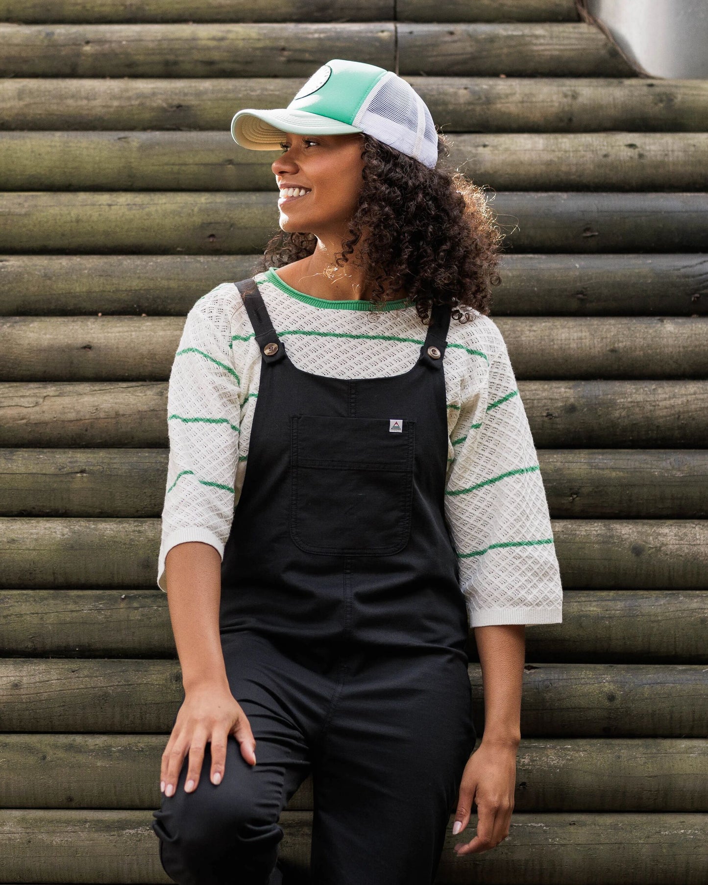 Migrate Organic Knitted Jumper - Green spruce stripe