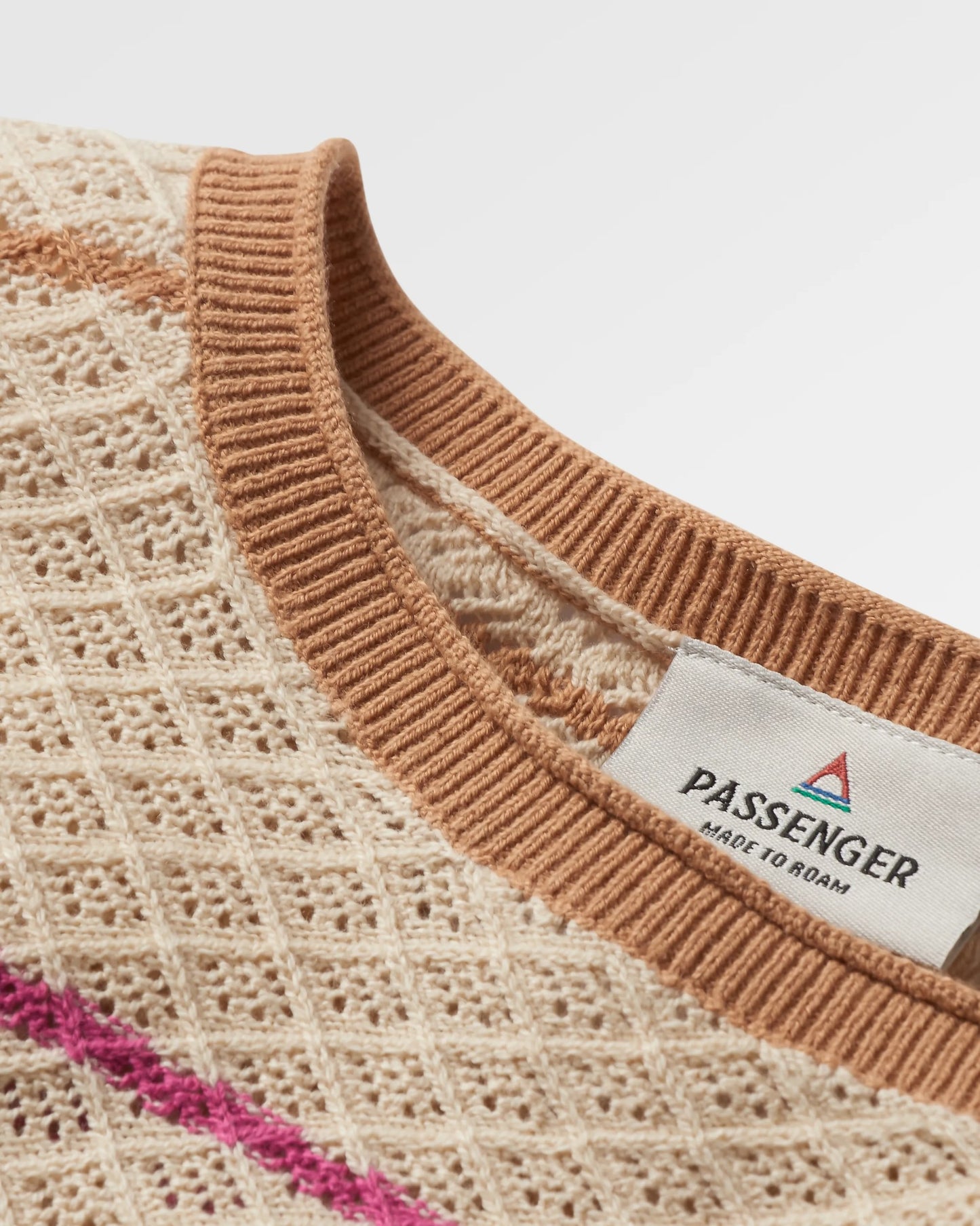Migrate Organic Knitted Jumper - Oat Multi Stripe - Flatlay