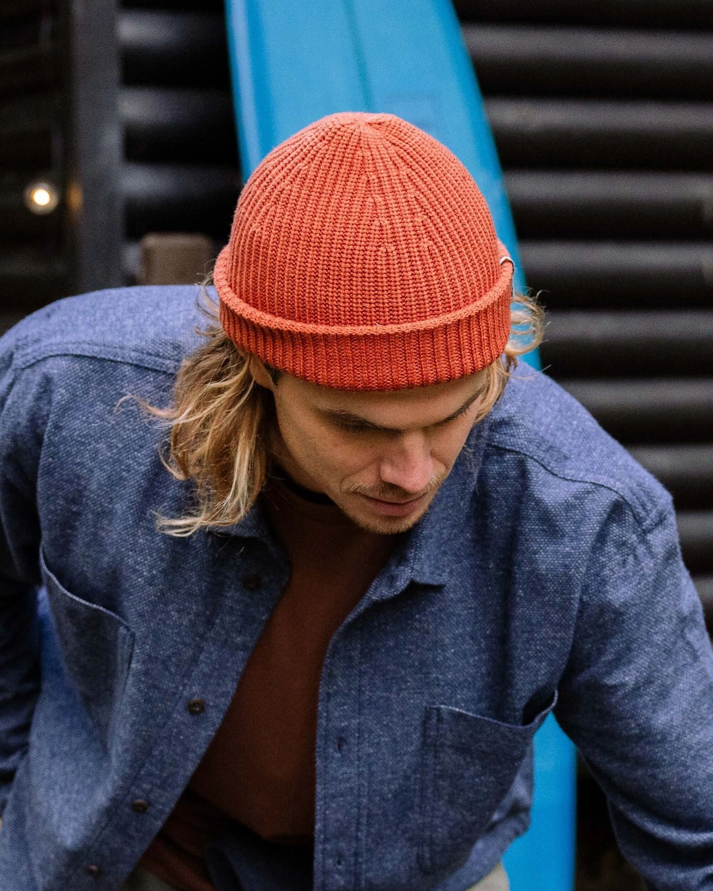 Compass Recycled Beanie - Baked Clay - Lifestyle - Male