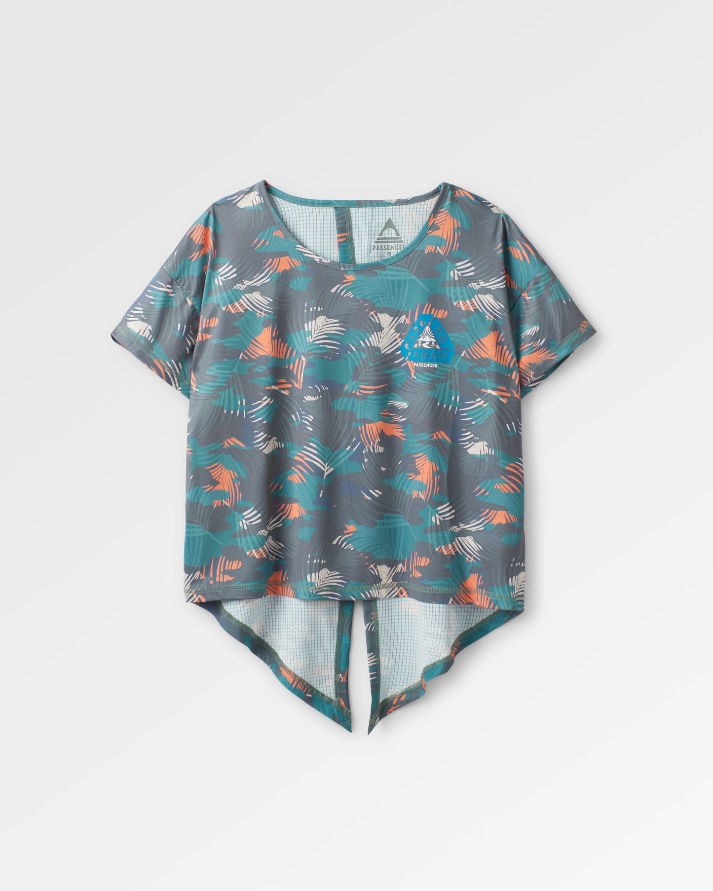 Chakra Tie Back Active Recycled T-Shirt - Palm Camo Deep Sea