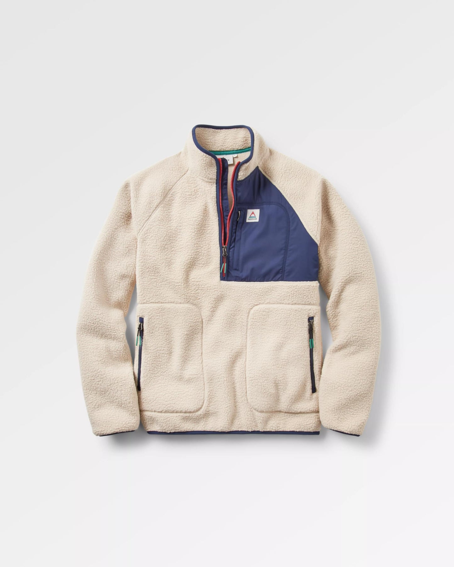 Offgrid 1/2 Zip Recycled Sherpa Fleece - Oatmeal/Navy - Flatlay