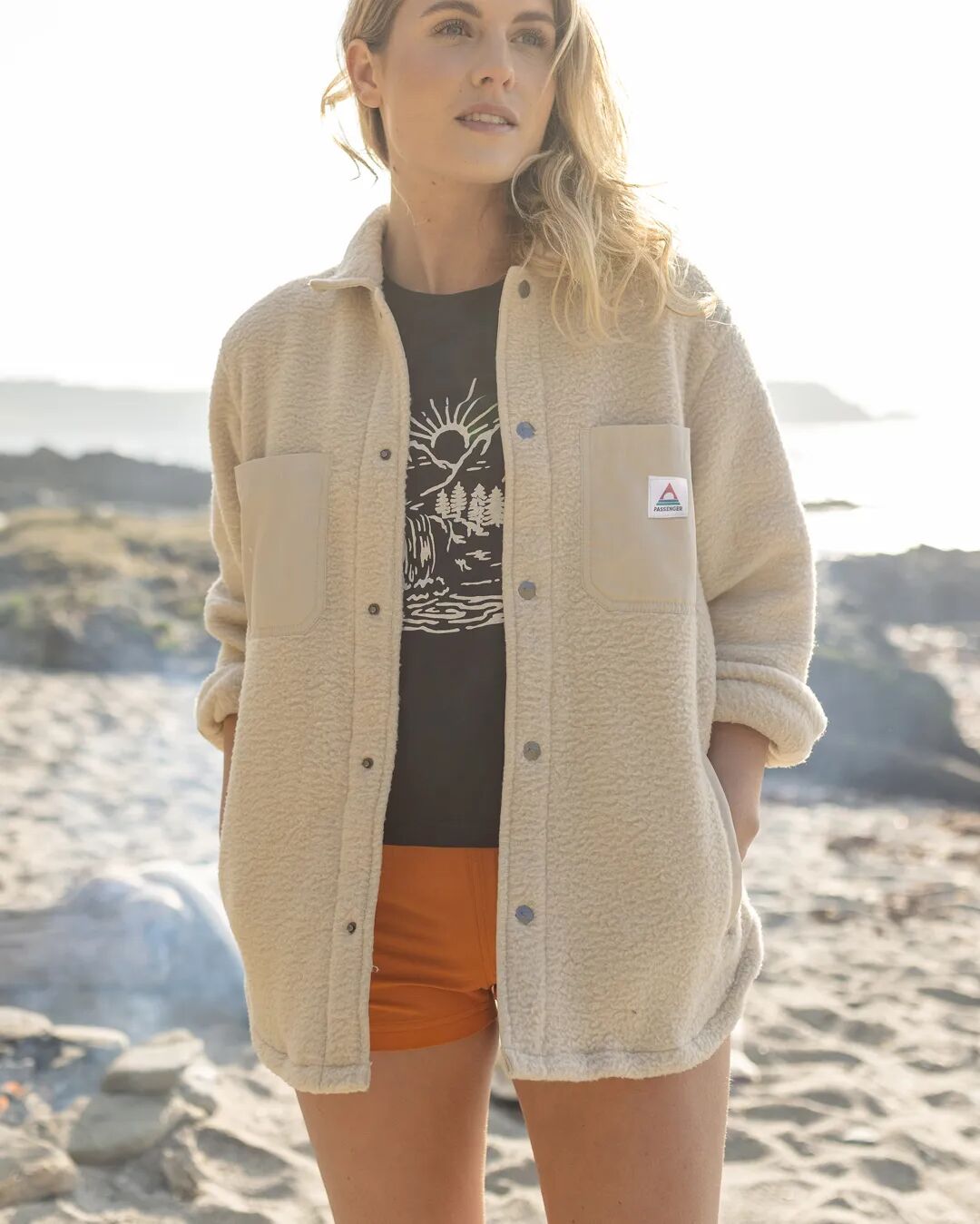 Rappel Recycled Sherpa Oversized Shirt - Oatmeal - Lifestyle