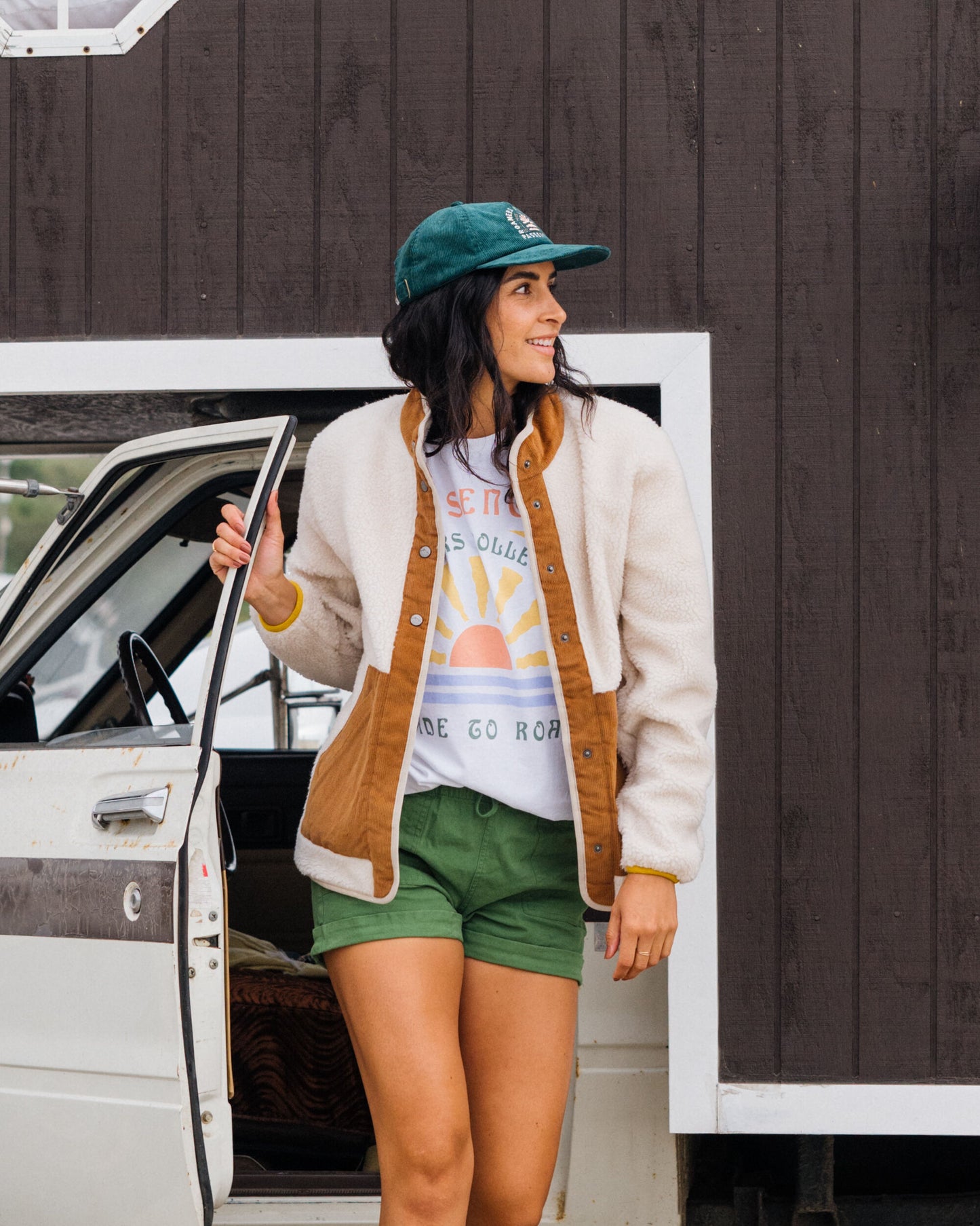Clover Recycled Cotton-Lined Sherpa Fleece - Vintage White - Lifestyle