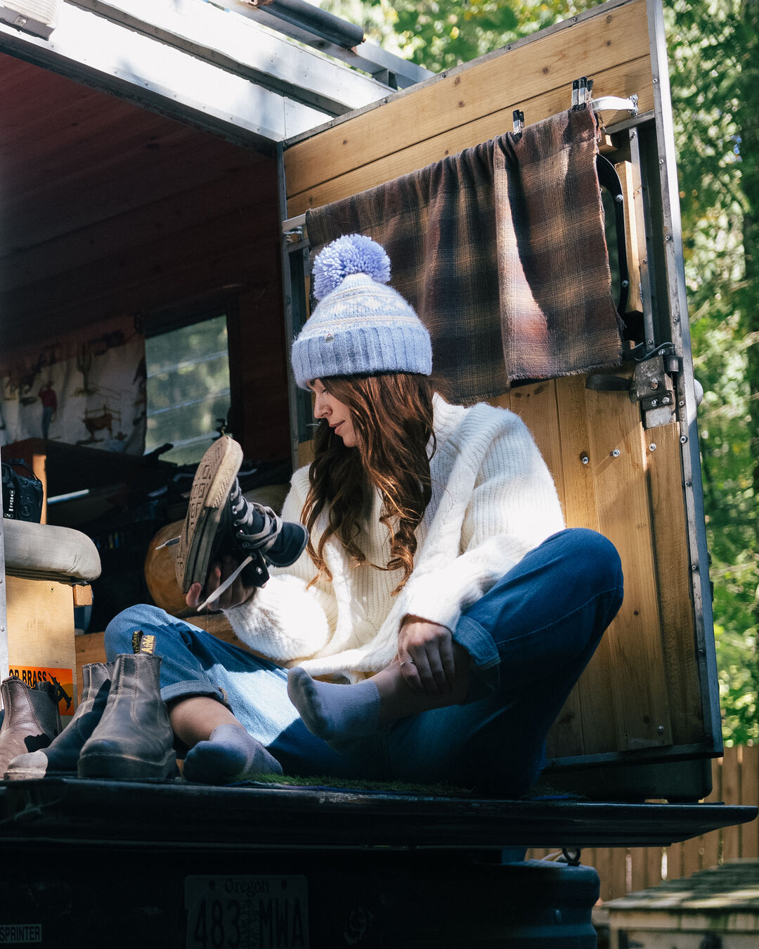 Lodge Recycled Bobble Hat - Blue Fog - Lifestyle - Female