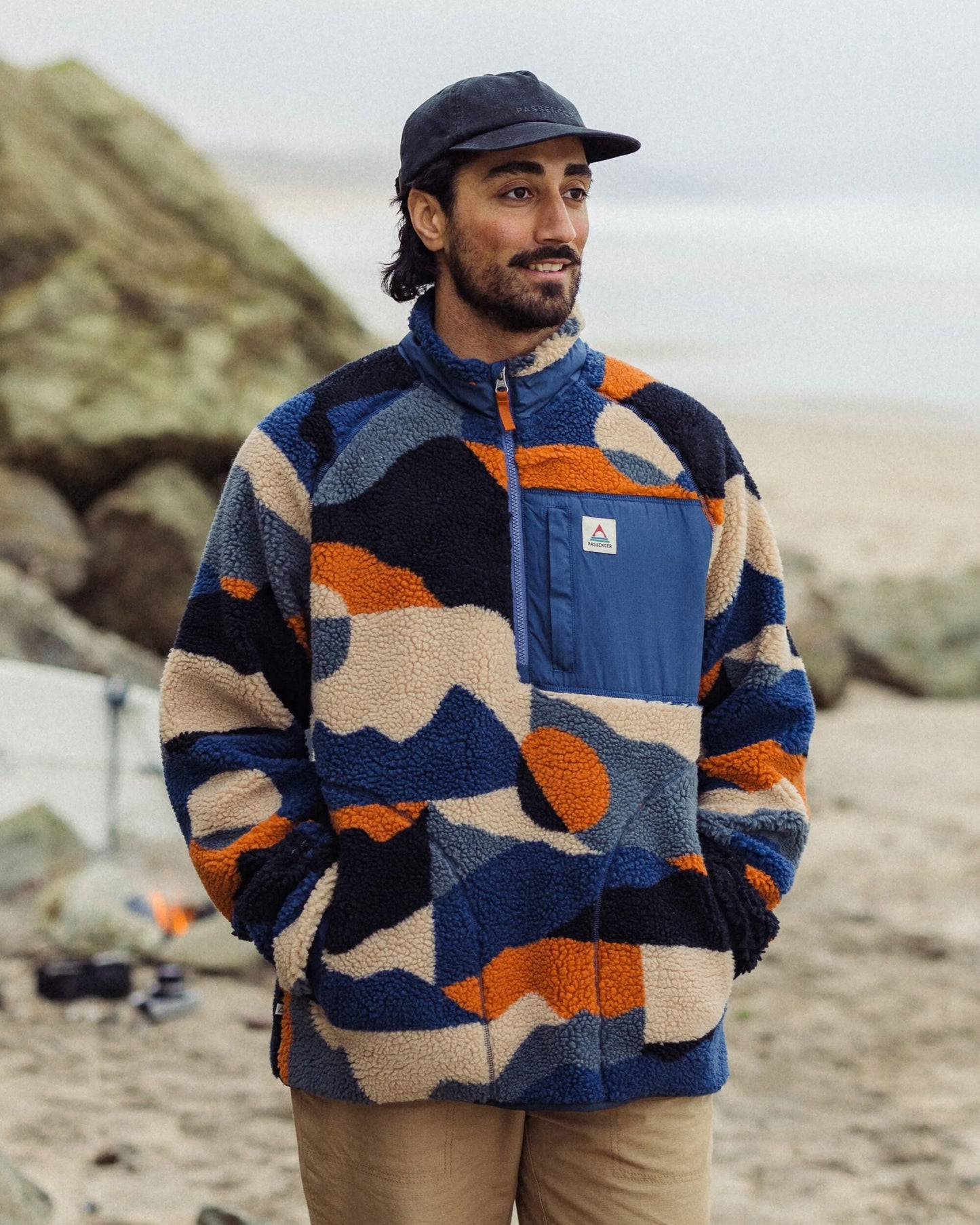 Offroad Recycled Sherpa 1/2 Zip Fleece - Vista Patchwork Dark Denim - Lifestyle
