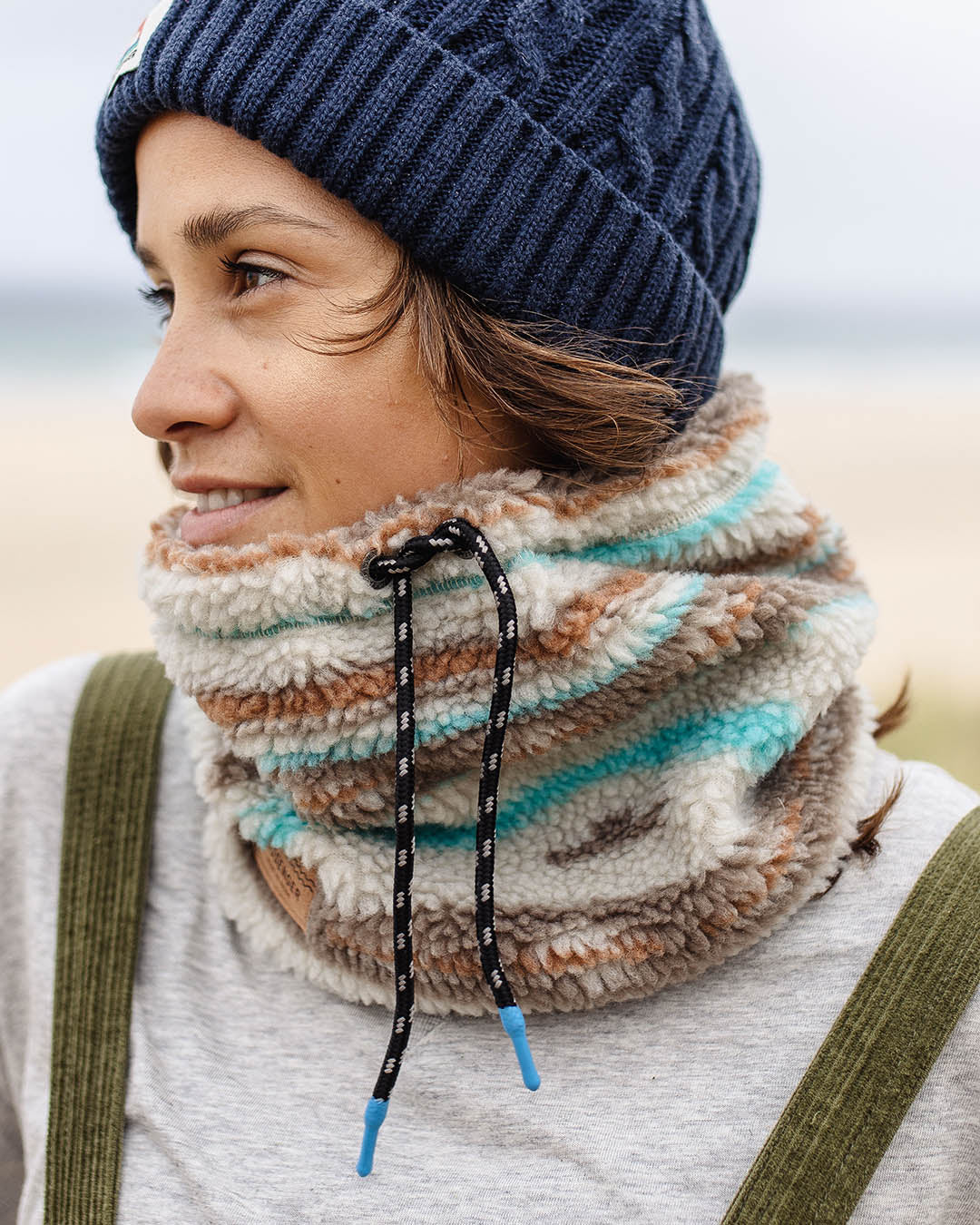 Womens_Mulled Recycled Sherpa Fleece Snood - Warm Ivory Geo Pattern