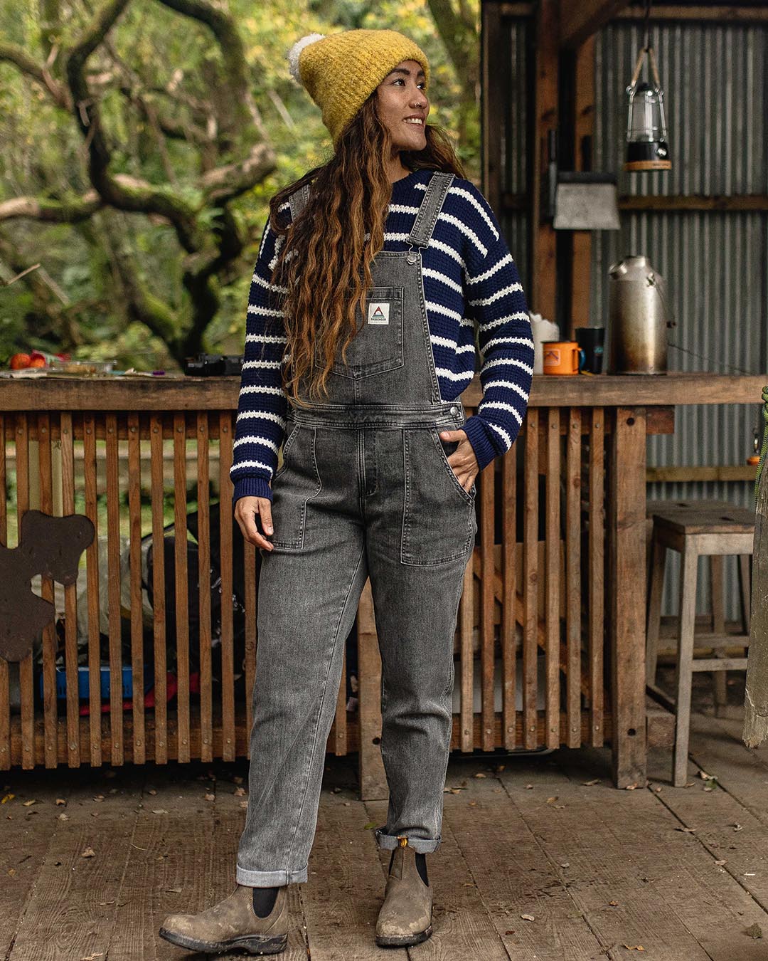 Roamist Organic Cotton Dungarees - Washed Black Denim