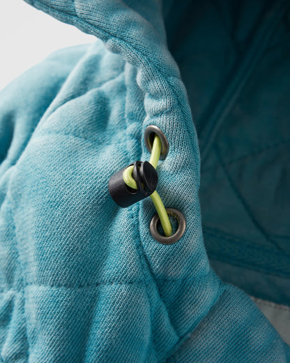 Clementine Recycled Quilted Popper Up Hoodie - Blue Pool - Flatlay