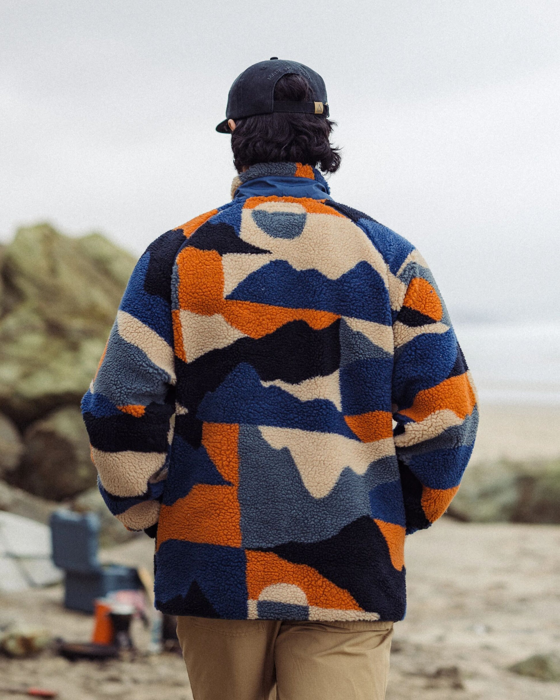 Offroad Recycled Sherpa 1/2 Zip Fleece - Vista Patchwork Dark Denim - Lifestyle