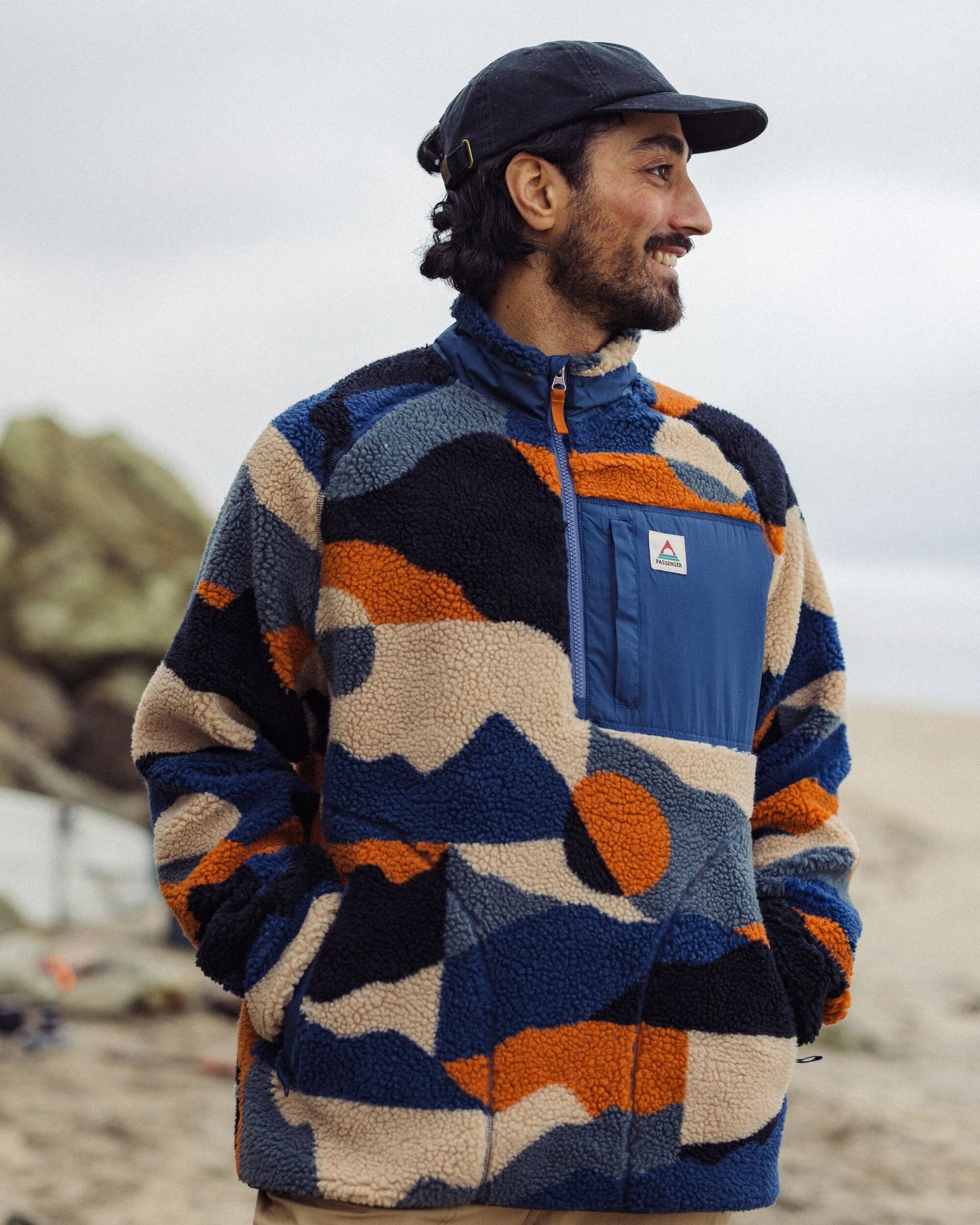 Offroad Recycled Sherpa 1/2 Zip Fleece - Vista Patchwork Dark Denim - Lifestyle