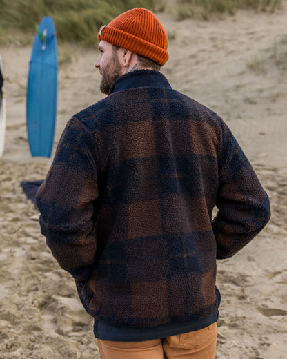 Trekker Recycled Deep-Pile Sherpa Fleece - Chestnut/Deep Navy Check - Lifestyle