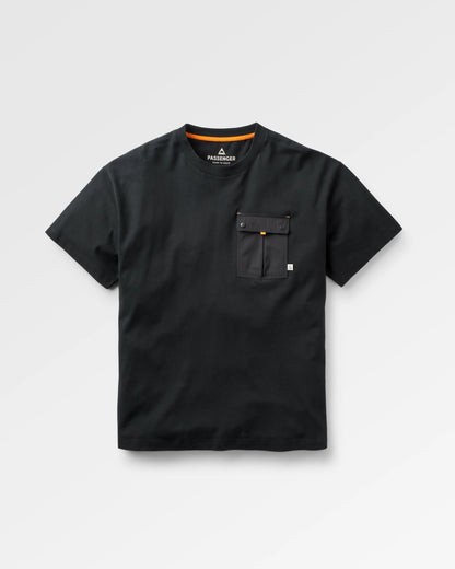 Travel Pocket Relaxed Fit T-Shirt - Black - Flatlay