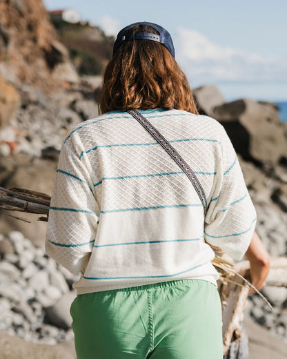 Migrate Organic Knitted Jumper - Blue Pool Stripe - Lifestyle