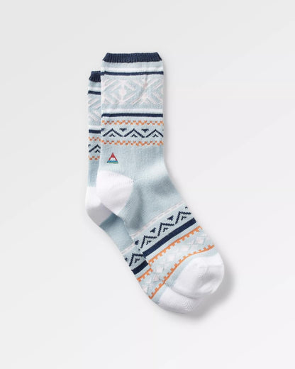 Organic Mid-weight Patterned Socks - Blue Fog - Flatlay