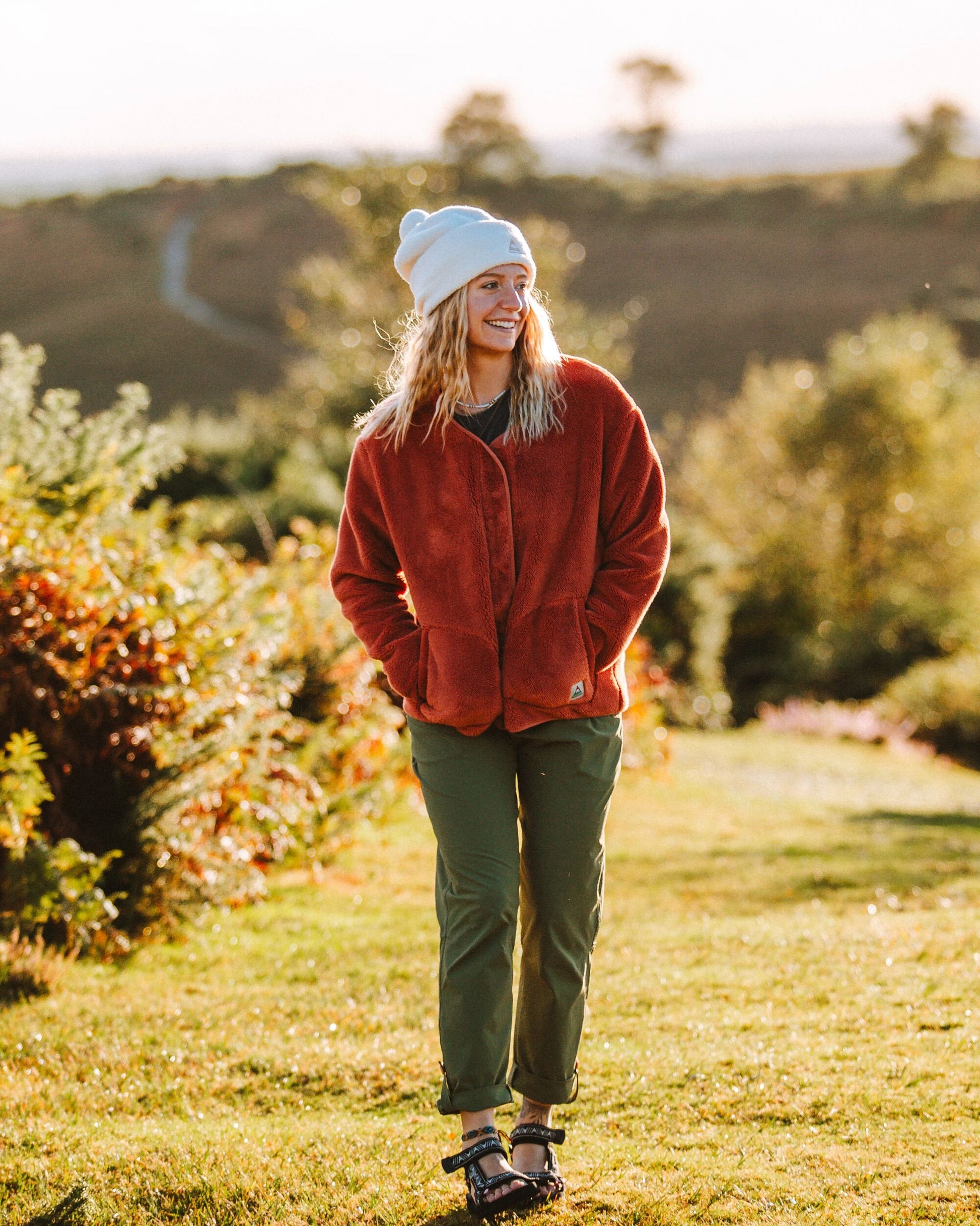 Iris Collarless Recycled Fleece - Baked Clay - Lifestyle