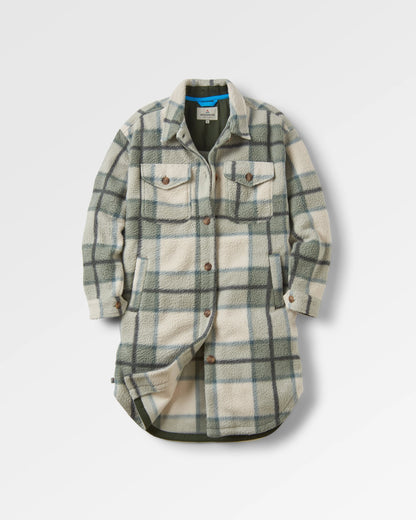 Cloudy Recycled Sherpa Fleece Shirt - Pistachio Check - Flatlay