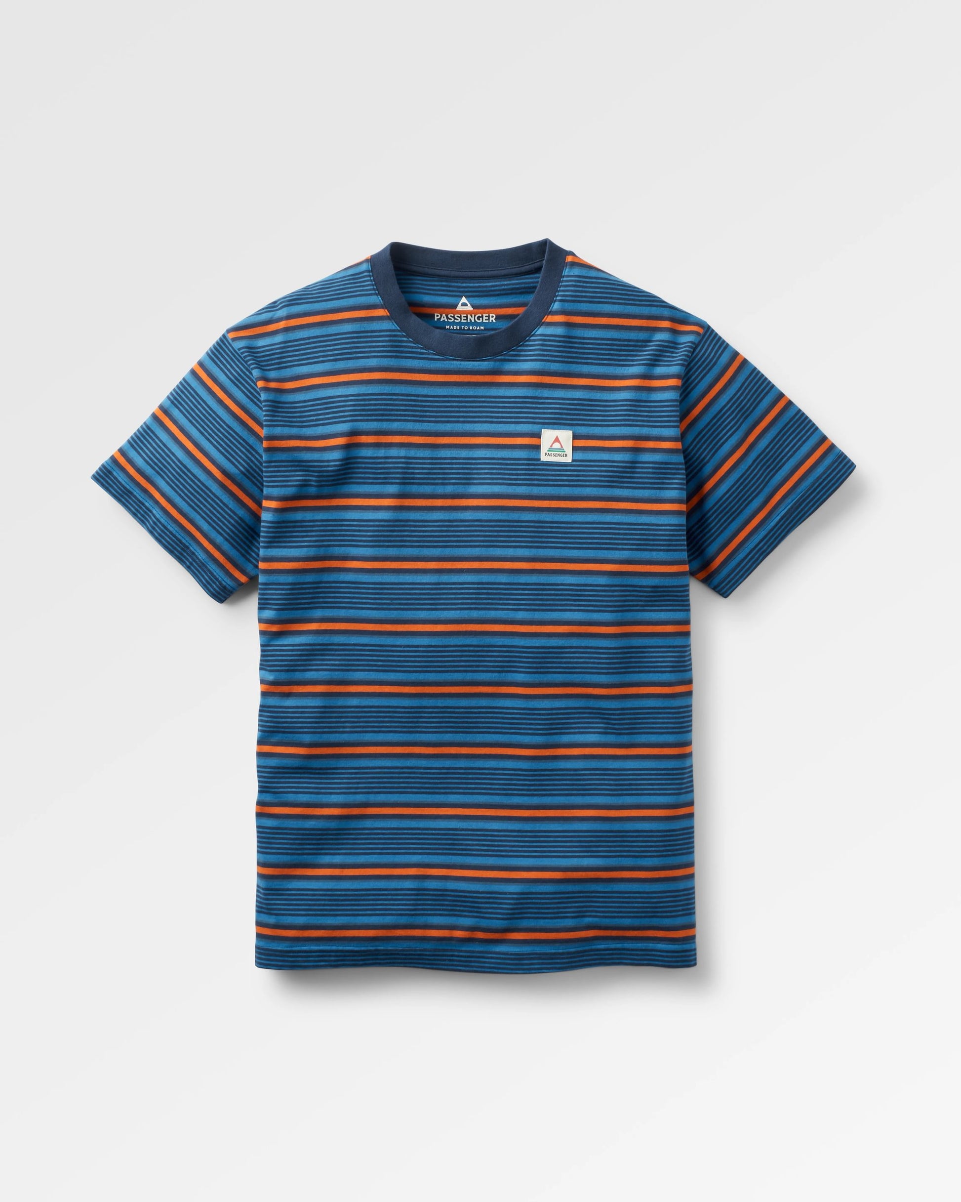 Retro Recycled Cotton Relaxed Fit T-Shirt - Azure Blue Multi Stripe - Flatlay