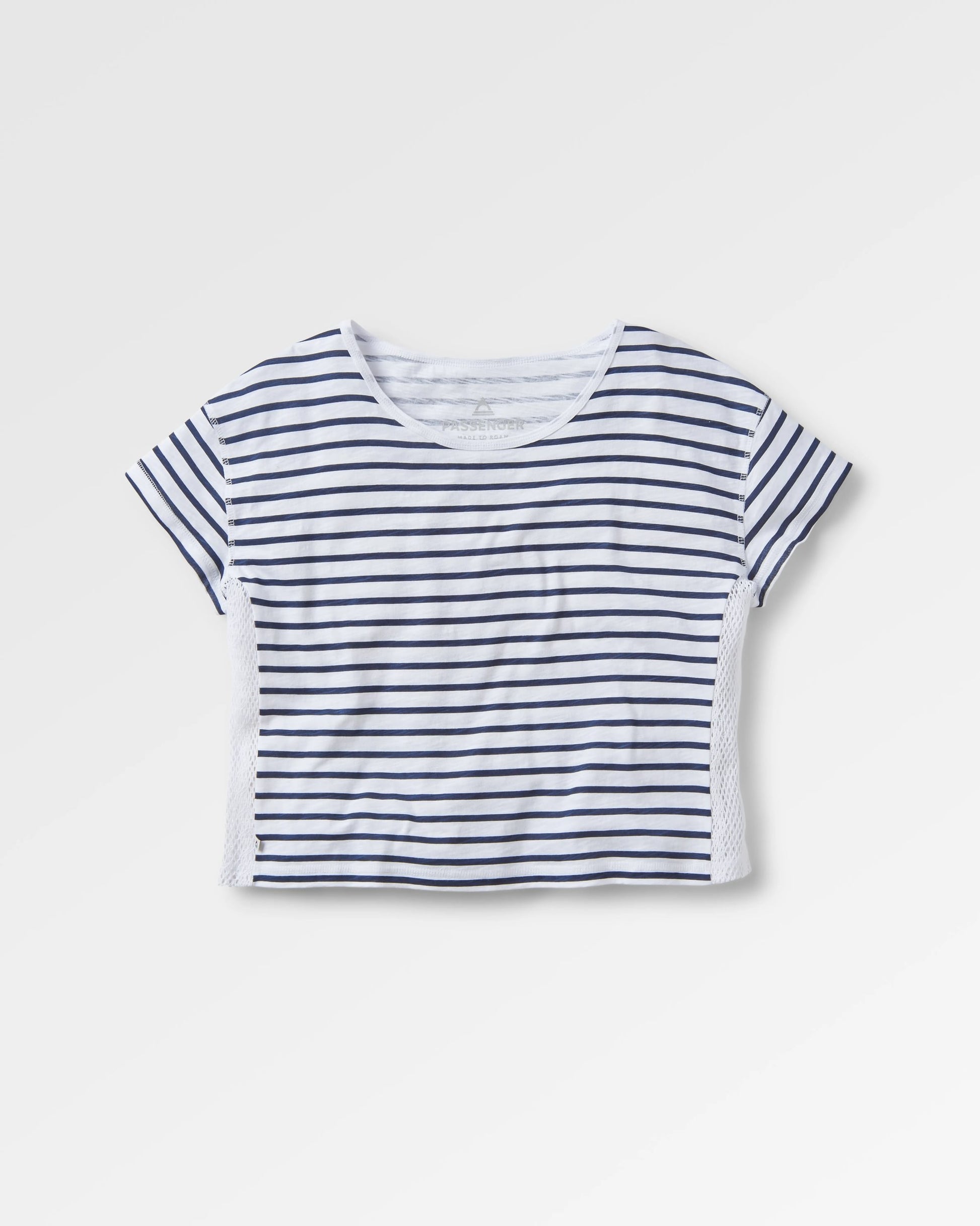 Magnolia Recycled Cotton Crochet Trim T-Shirt - Navy Stripe - Flatlay