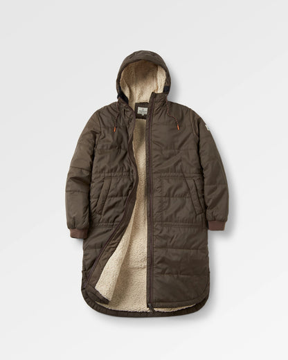 Flora Recycled Sherpa Lined Parka - Coffee - Flatlay
