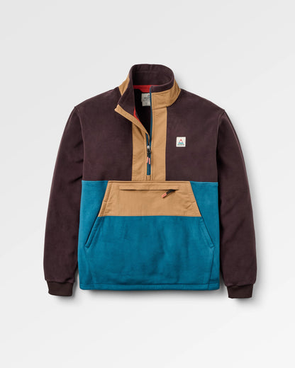 Woodland Hoodless 1/2 Zip Recycled Polartec® Fleece - Espresso/Tidal Blue  - Flatlay