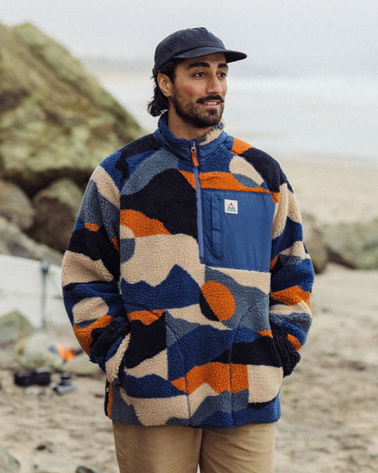 Offroad Recycled Sherpa 1/2 Zip Fleece - Vista Patchwork Dark Denim - Lifestyle
