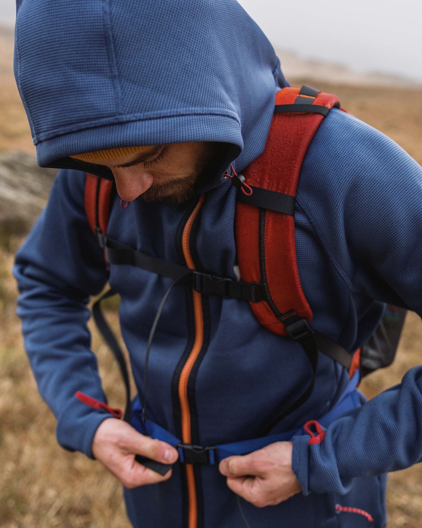 Vertical Full Zip Hooded Recycled Fleece - Dark Denim - Lifestyle