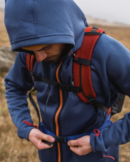 Vertical Full Zip Hooded Recycled Fleece - Dark Denim - Lifestyle