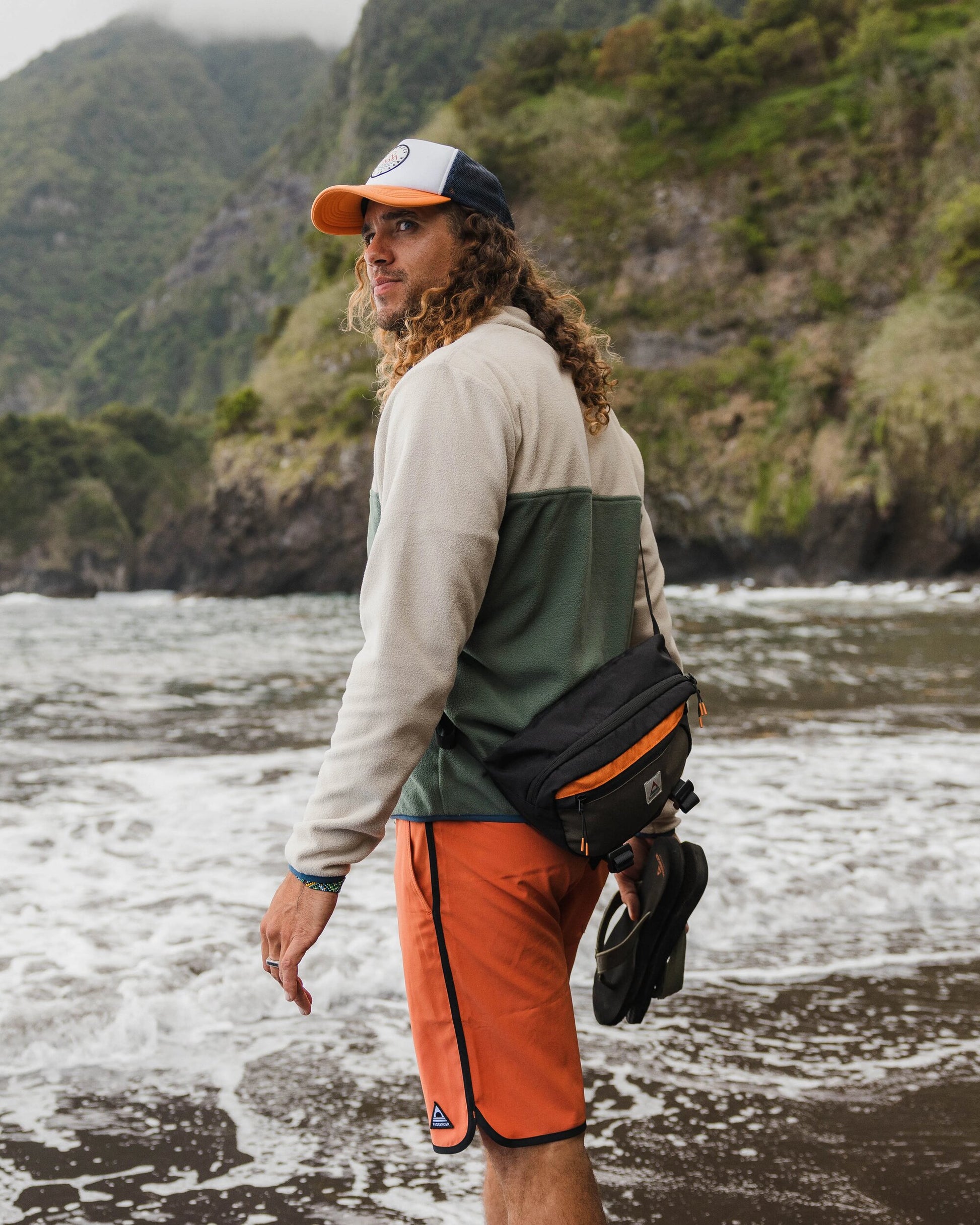 Set Off Recycled Polar 1/4 Zip Fleece - Oatmeal/ Dark Forest - Lifestyle