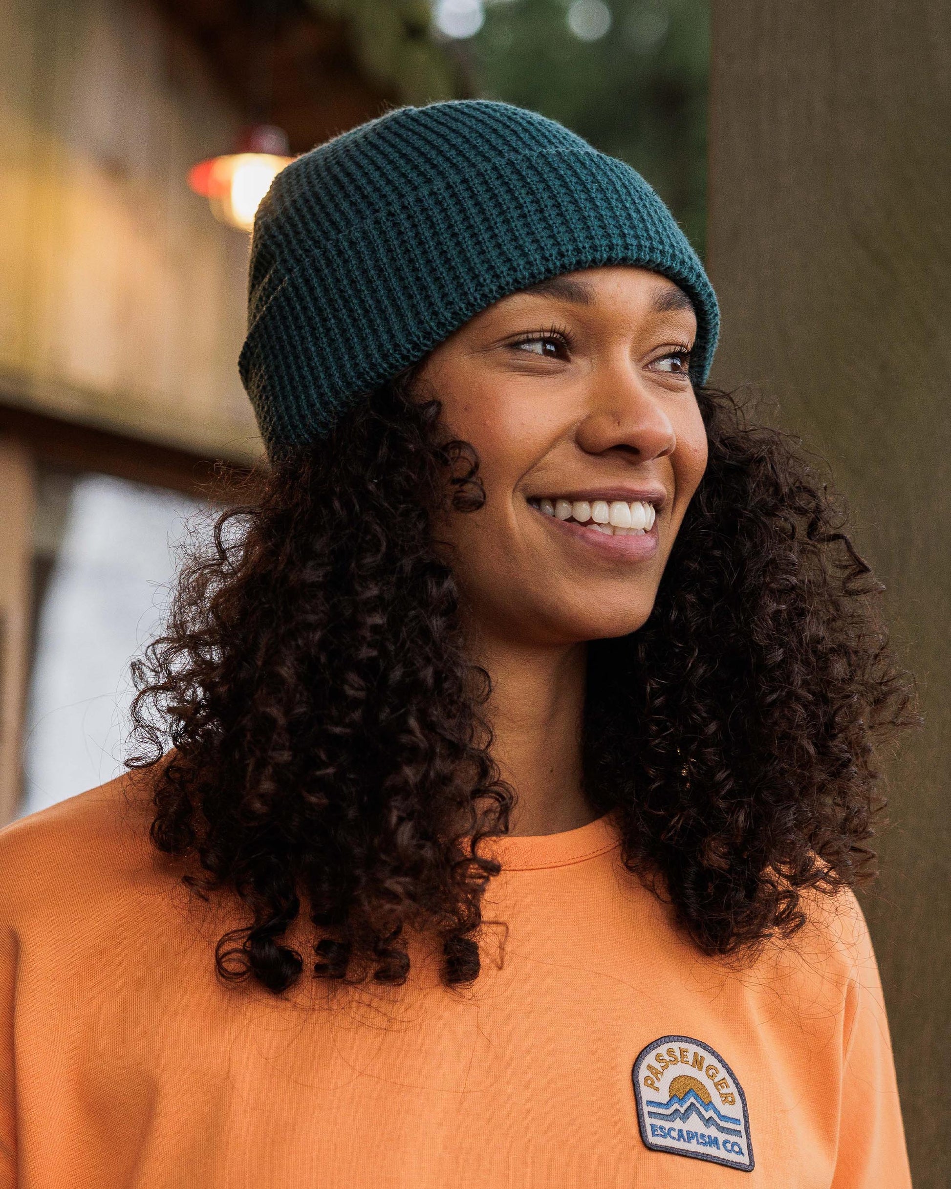 Moss Double Layer Recycled Waffle Beanie - Mediterranean - Lifestyle - Female