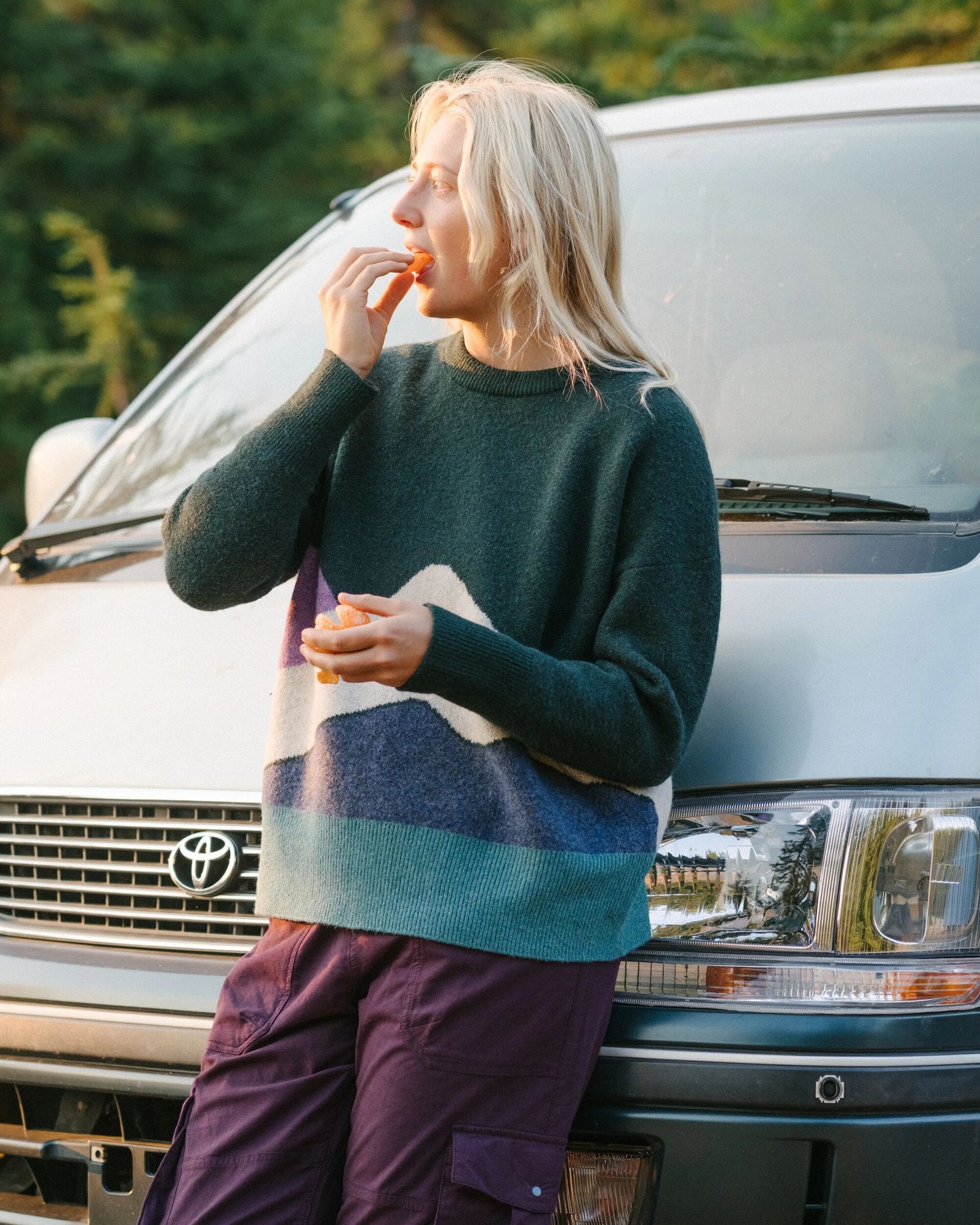 Vista Recycled Knitted Jumper - Rain Forest - Lifestyle