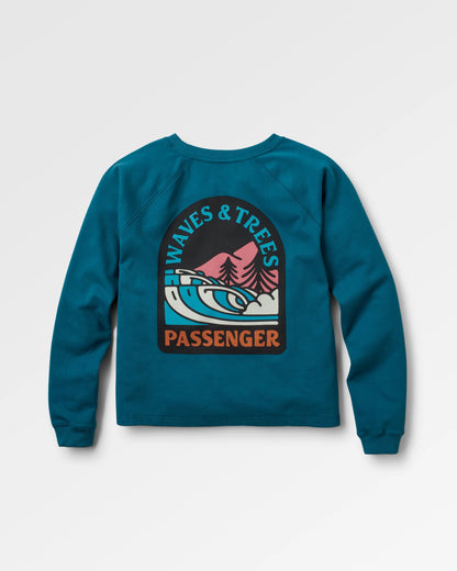 Waves & Trees Recycled Cotton Sweatshirt - Tidal Blue - Flatlay