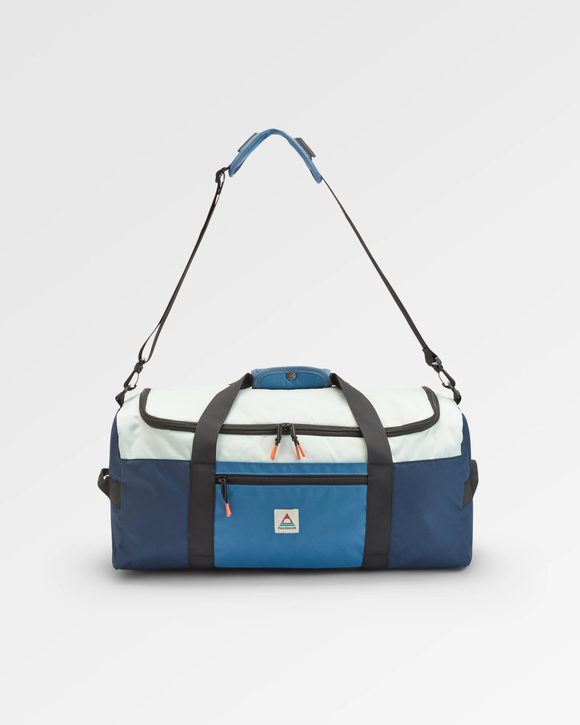 Boondocker Recycled 30L Duffel - Rich Navy/Surf Spray/Moonlight Blue - Flatlay