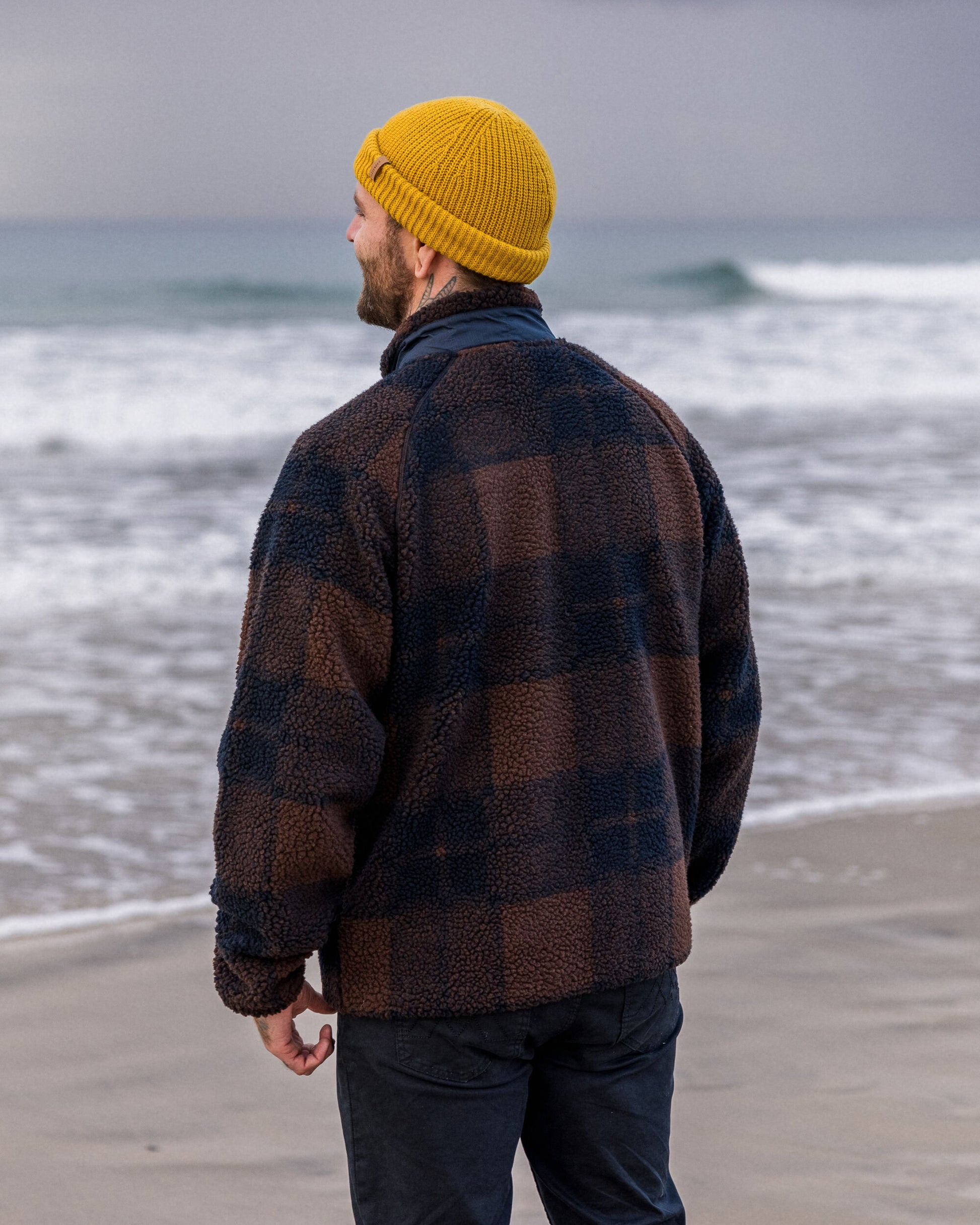 Offroad Recycled Sherpa 1/2 Zip Fleece - Chestnut/Deep Navy Check