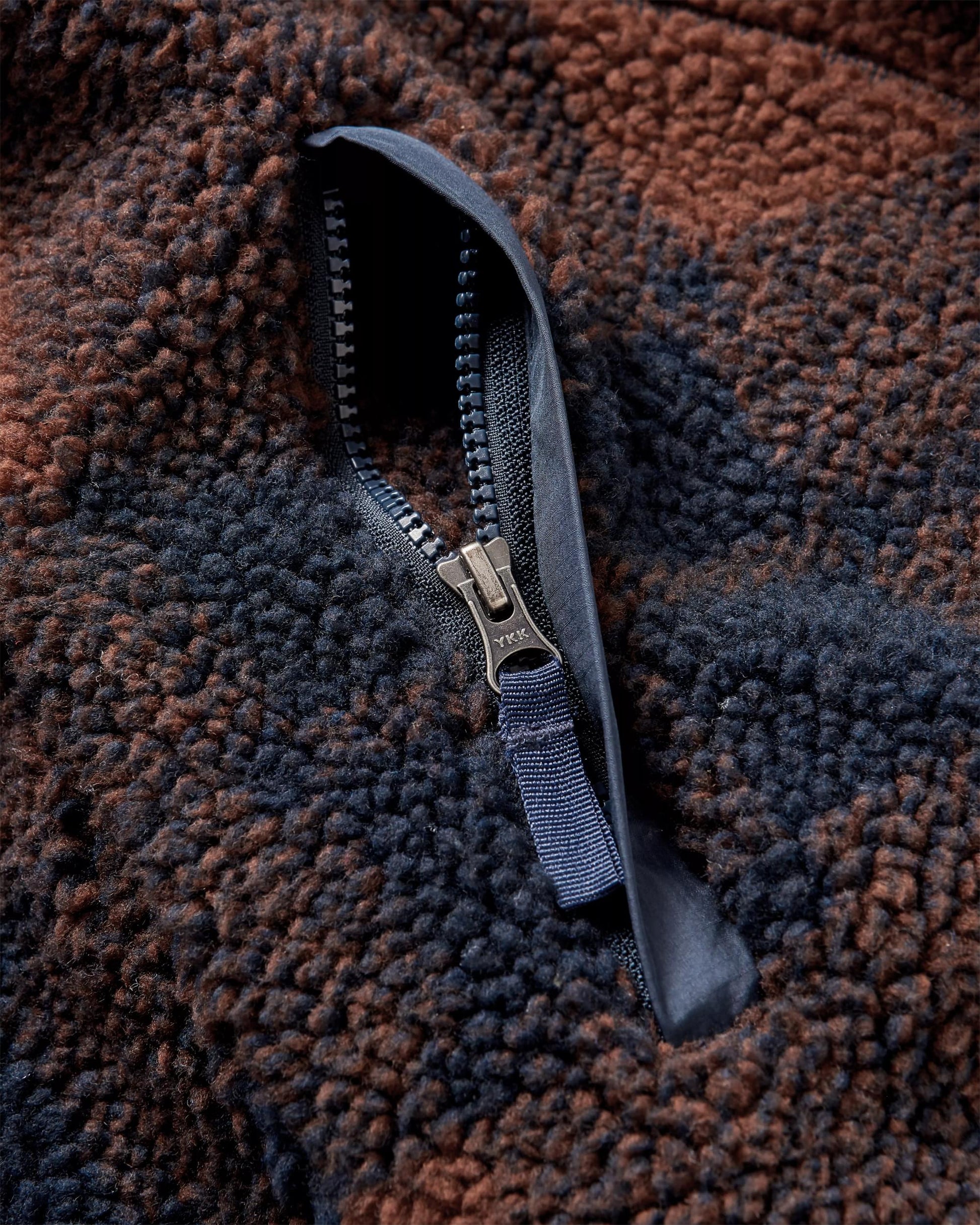 Offroad Recycled Sherpa 1/2 Zip Fleece - Chestnut/Deep Navy Check