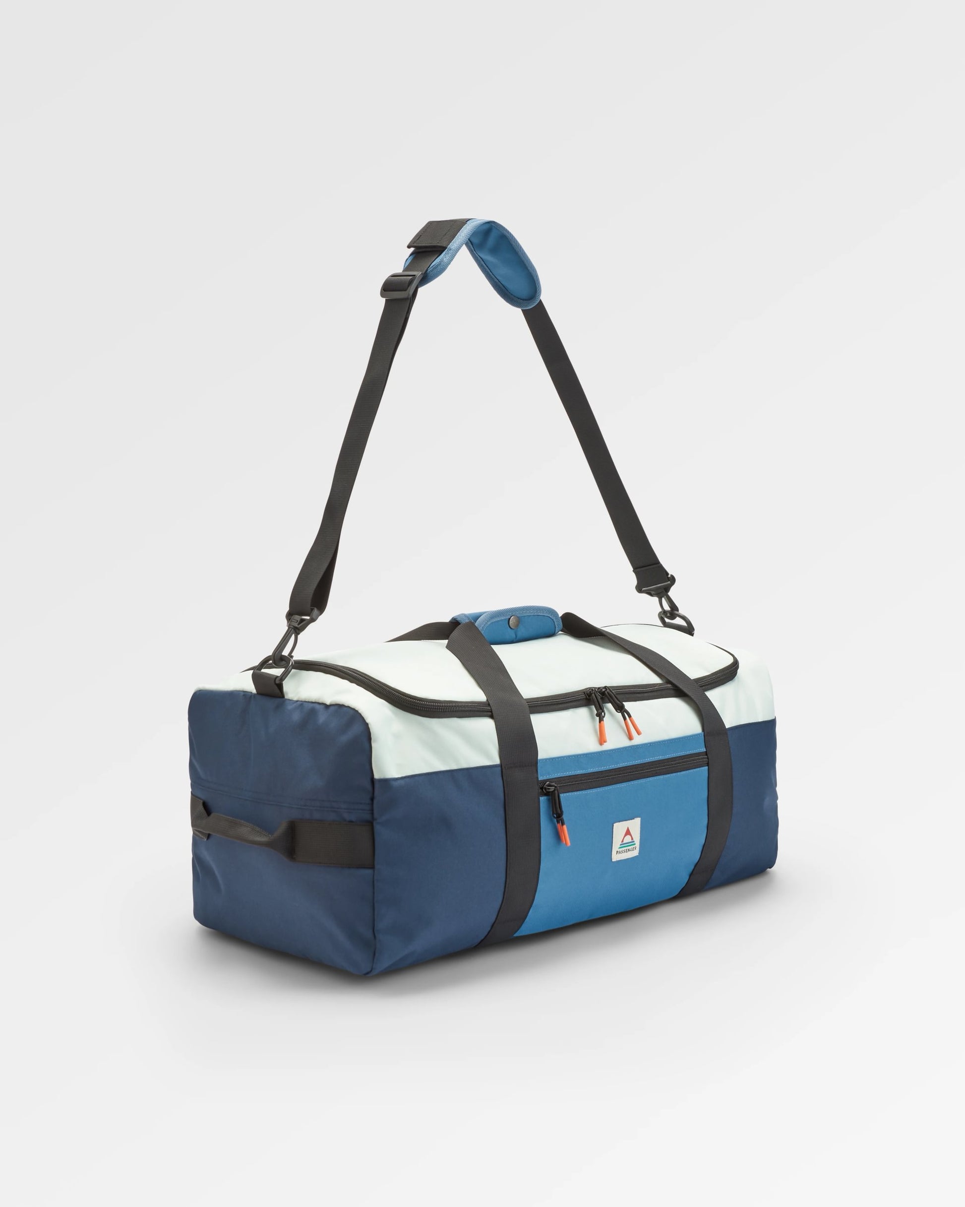 Boondocker Recycled 30L Duffel - Rich Navy/Surf Spray/Moonlight Blue - Flatlay