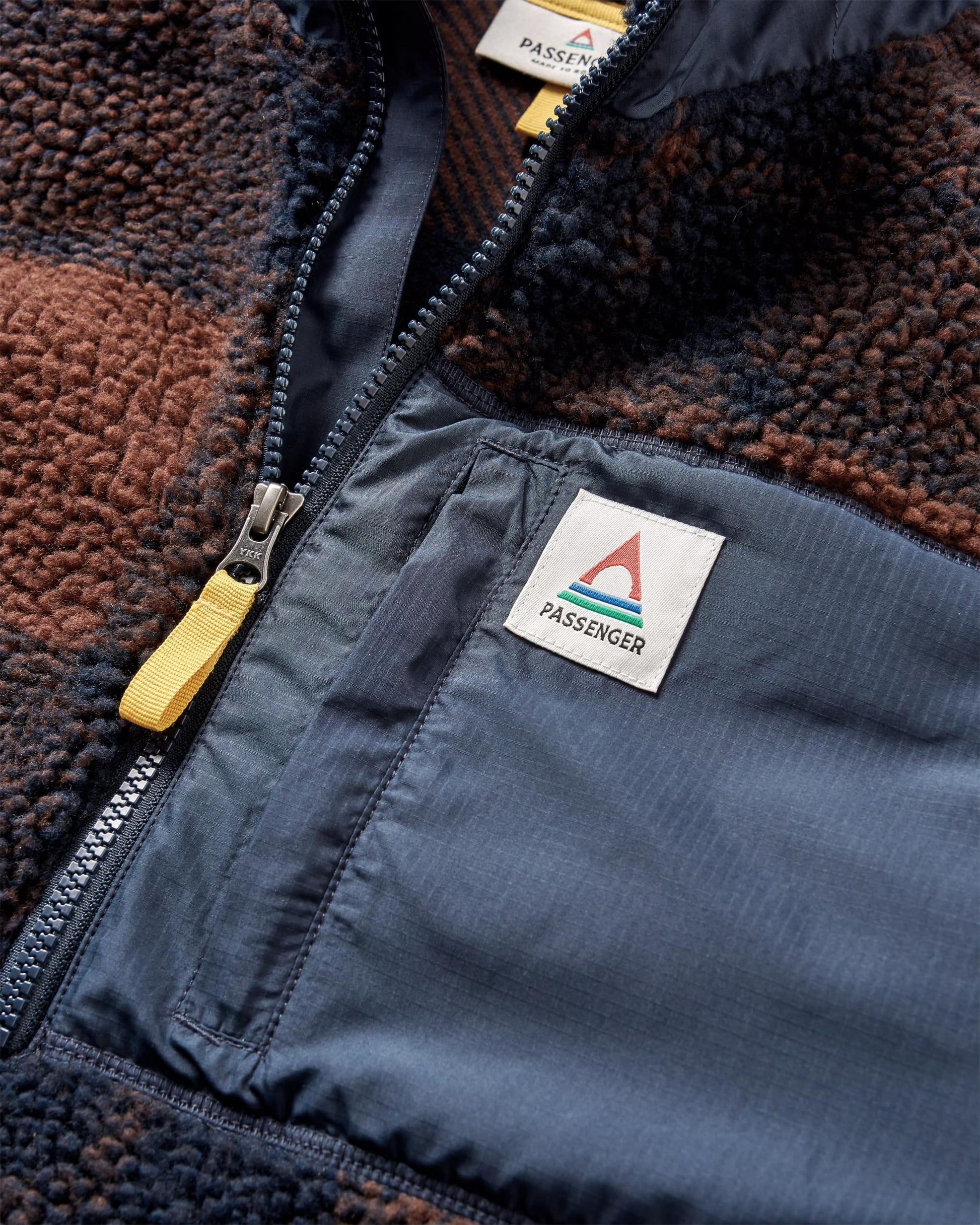 Offroad Recycled Sherpa 1/2 Zip Fleece - Chestnut/Deep Navy Check