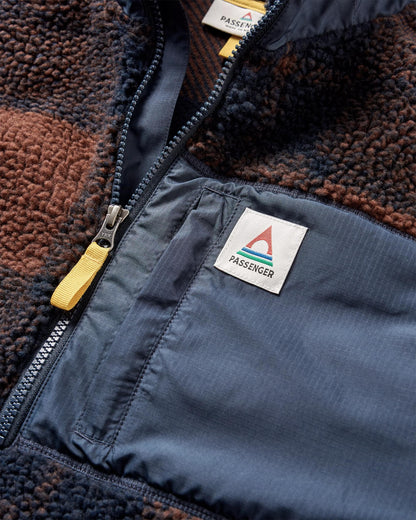 Offroad Recycled Sherpa 1/2 Zip Fleece - Chestnut/Deep Navy Check