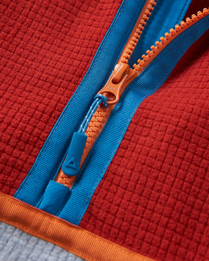 Overlook Recycled Grid Polar Fleece - Red Ochre/Grey Marl - Flatlay