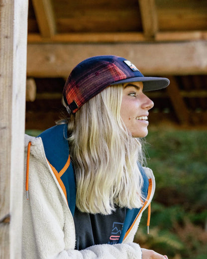 Fixie Recycled Flannel 5 Panel Cap - Rich Navy/ Red Ochre Check - Lifestyle - Female