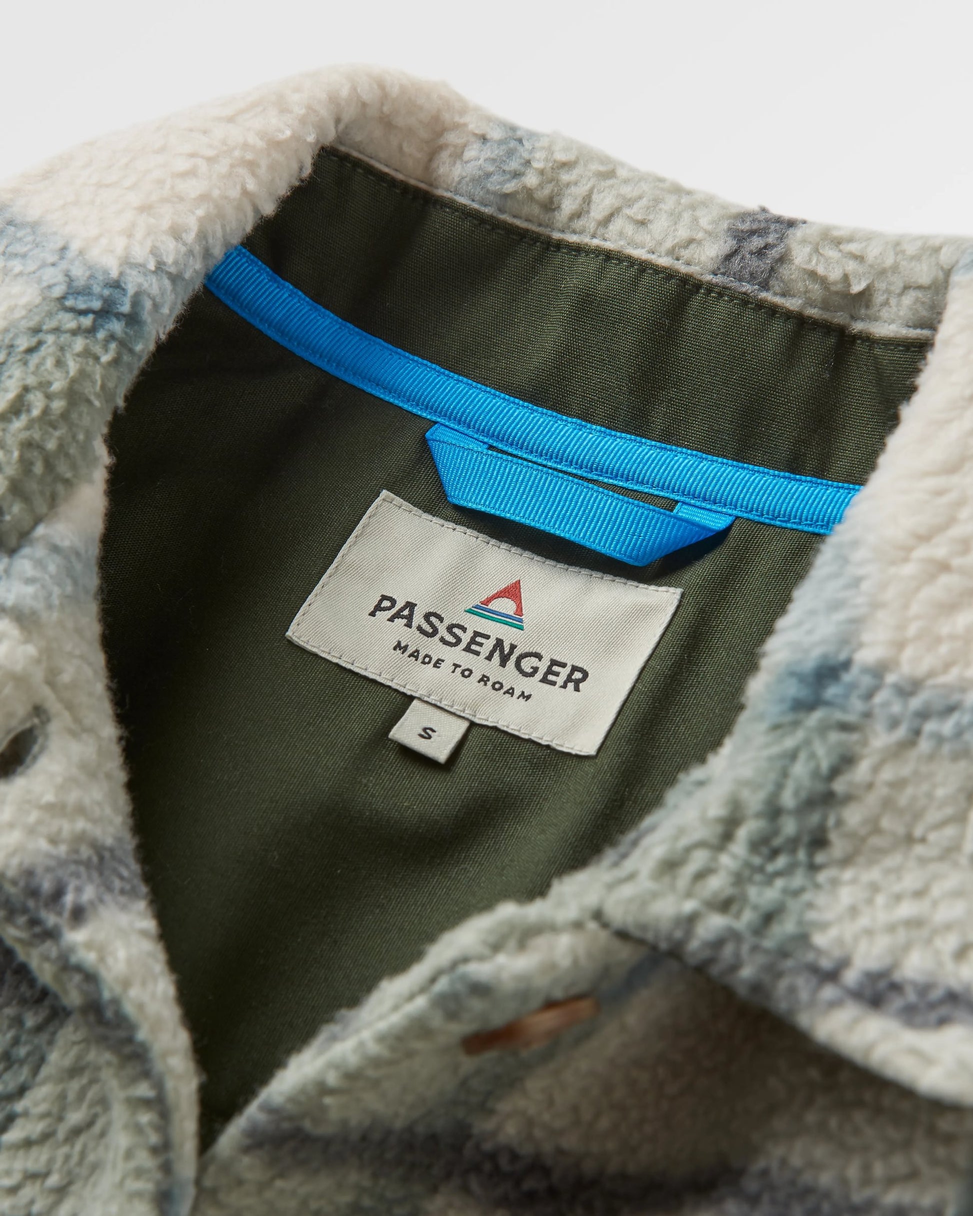 Cloudy Recycled Sherpa Fleece Shirt - Pistachio Check - Flatlay
